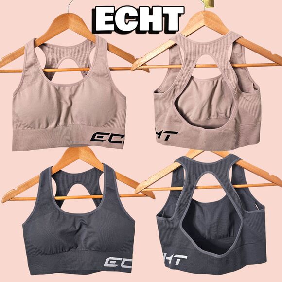 ECHT Arise Scrunch Sports Bra Set Medium Gray Beige - Picture 1 of 9